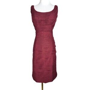 ML Monique Lhuillier Maroon Dress Draped Folds Tulle Cocktail Formal Dress 6